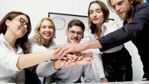 group of employees happy with their career development